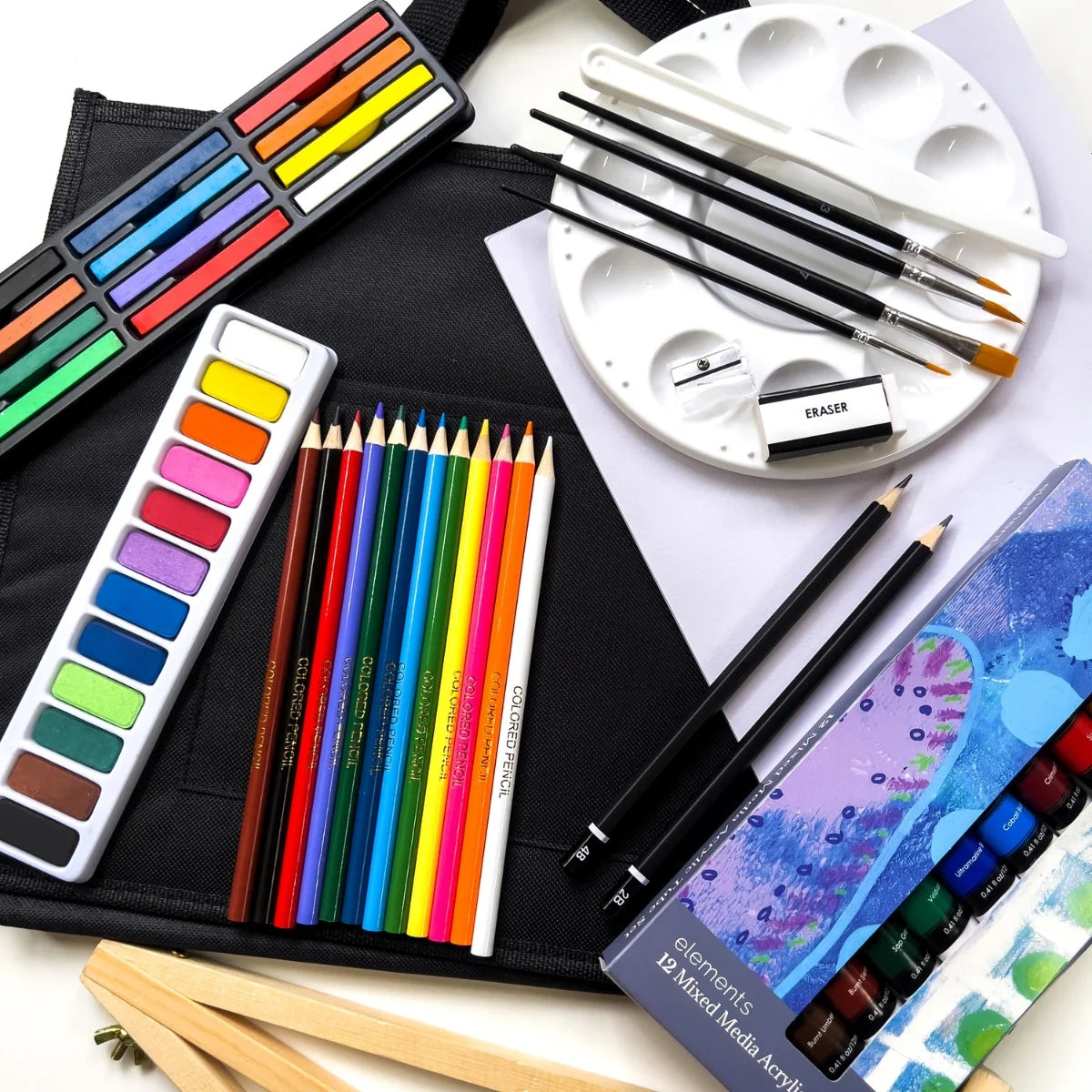 Elements Mixed Media Travel Bag 100pc Set with A Frame Easel