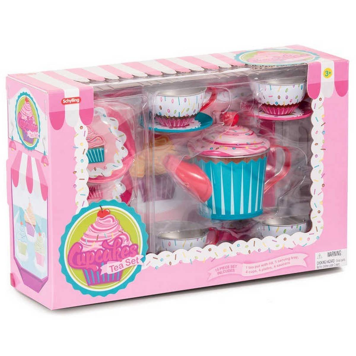 Classic Tin Tea Set with Cupcake Design
