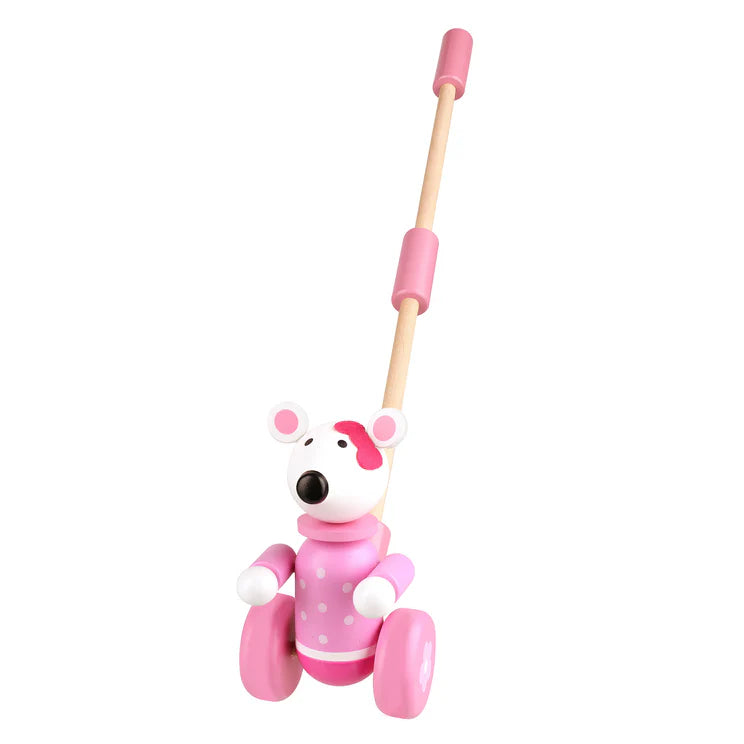 Orange Tree Toys Wooden Push Along Pink Mouse