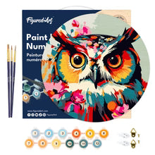 Paint by Numbers on Wood Slice - Fantasy Owl with Flowers