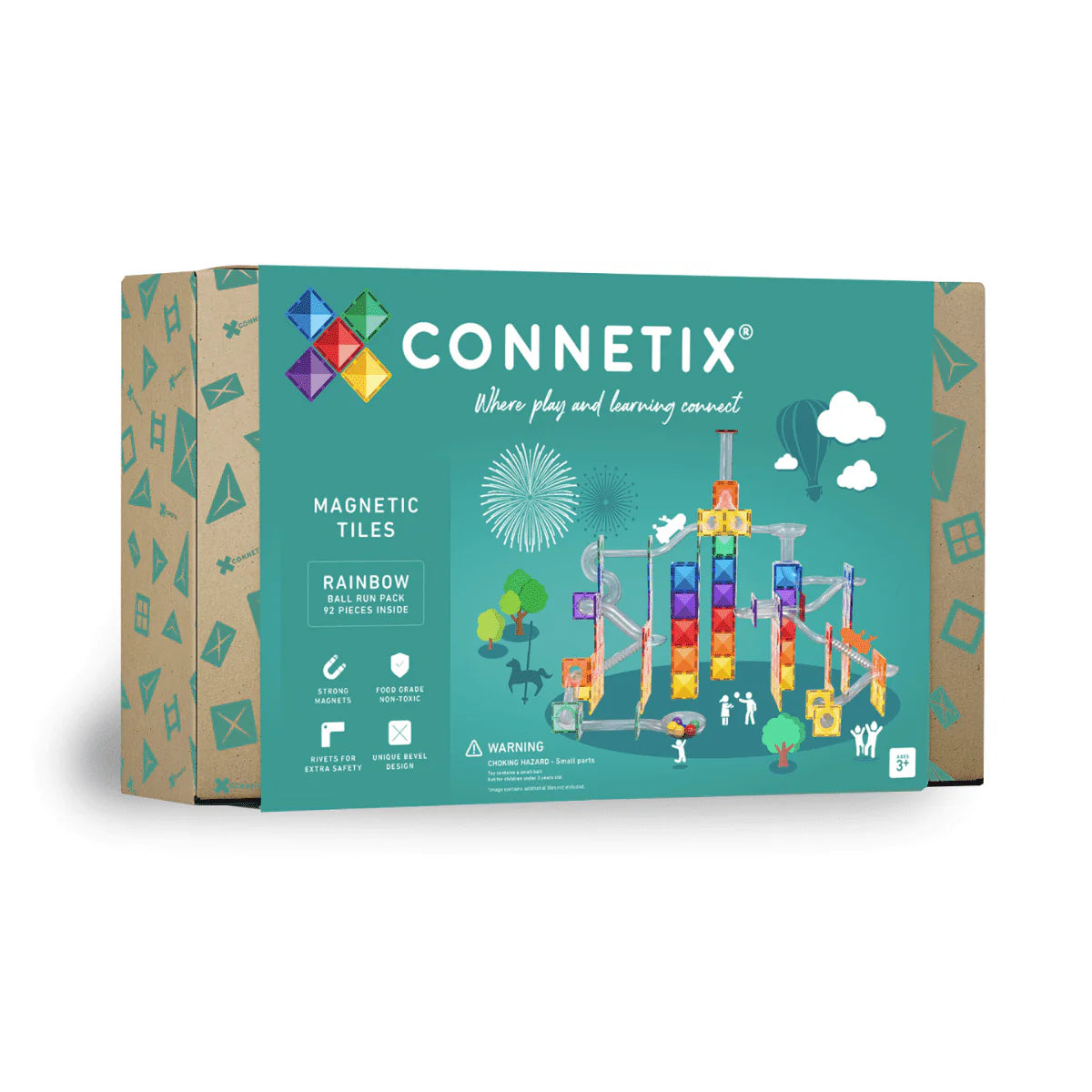 Connetix Magnetic Tiles 92pc Ball Run Pack Rainbow