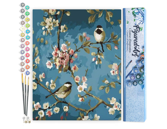 Paint By Numbers Flowers with Birds Watercolour Rolled Canvas