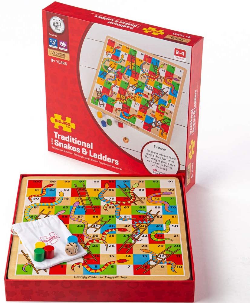 BigJigs Traditional Wooden Snakes & Ladders