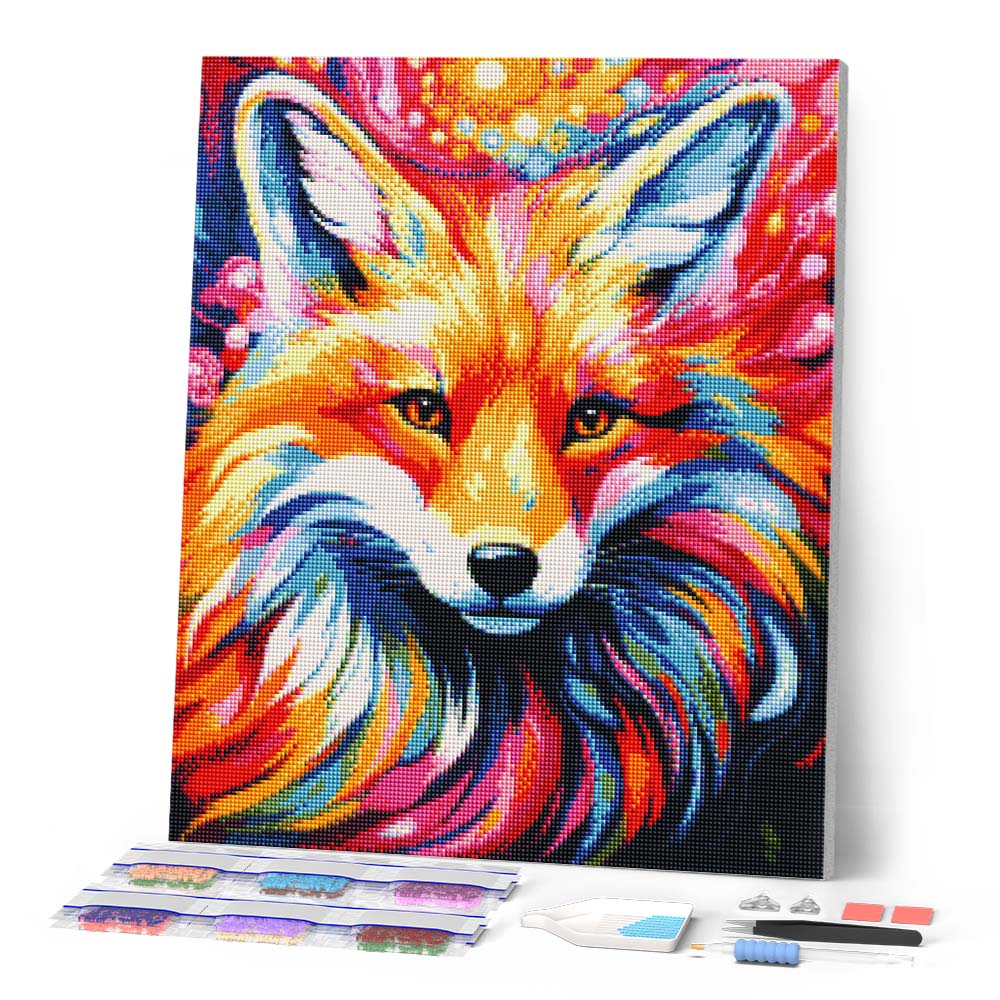 Diamond Painting - Colourful Abstract Fox - 40x50cm Rolled Canvas