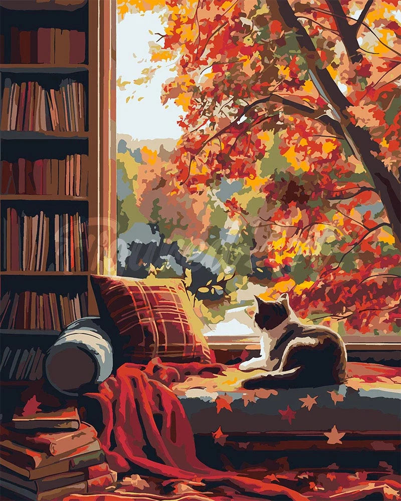 Paint By Numbers Cats Autumn View Rolled Canvas