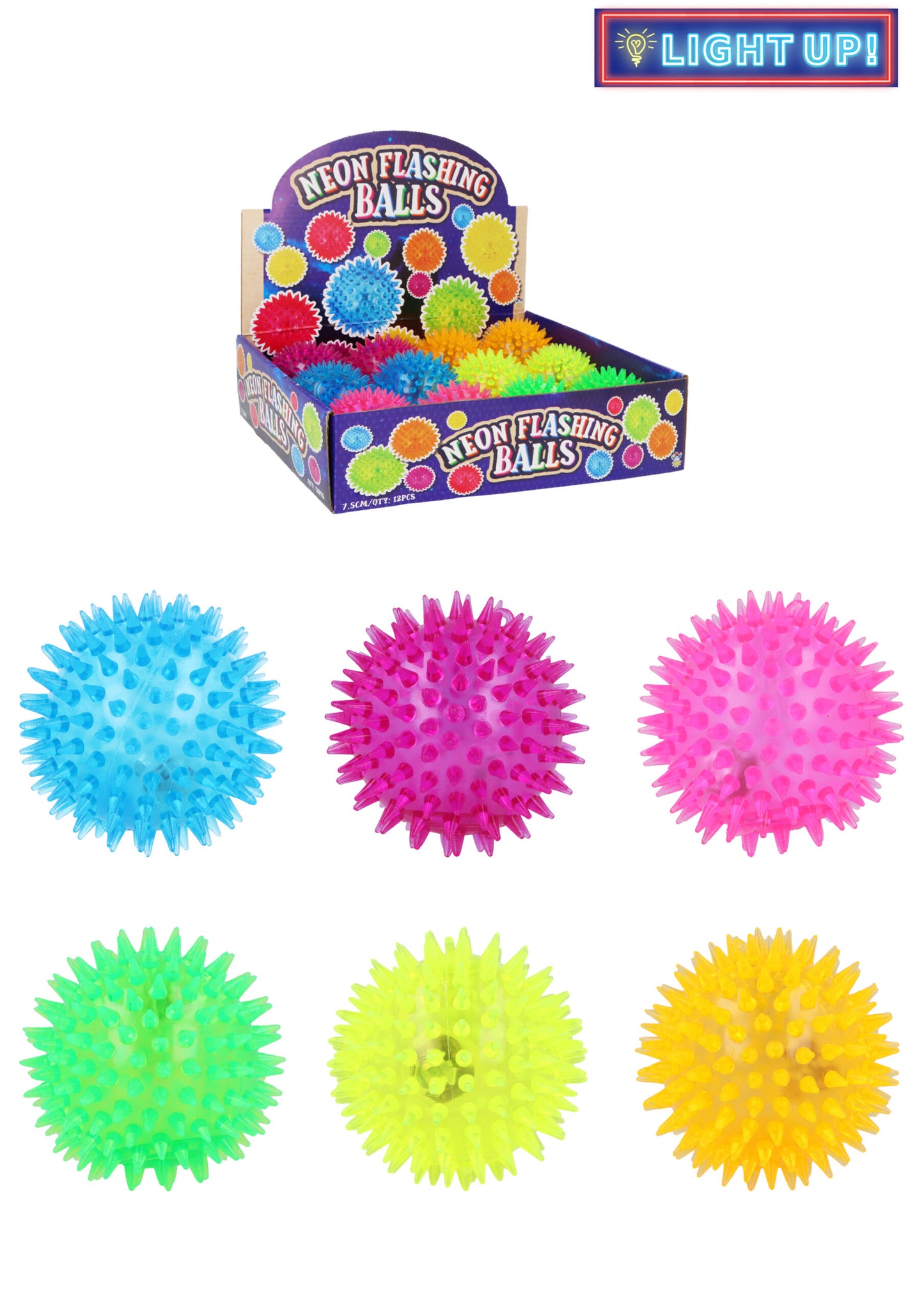 Flashing Spiky Ball Assorted Colours 7.5cm