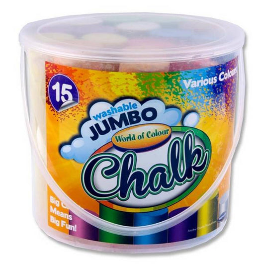 Jumbo Sidewalk Chalk bucket coloured 15pc