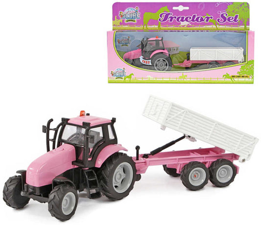 Kids Globe Die Cast Pink Tractor & Trailer