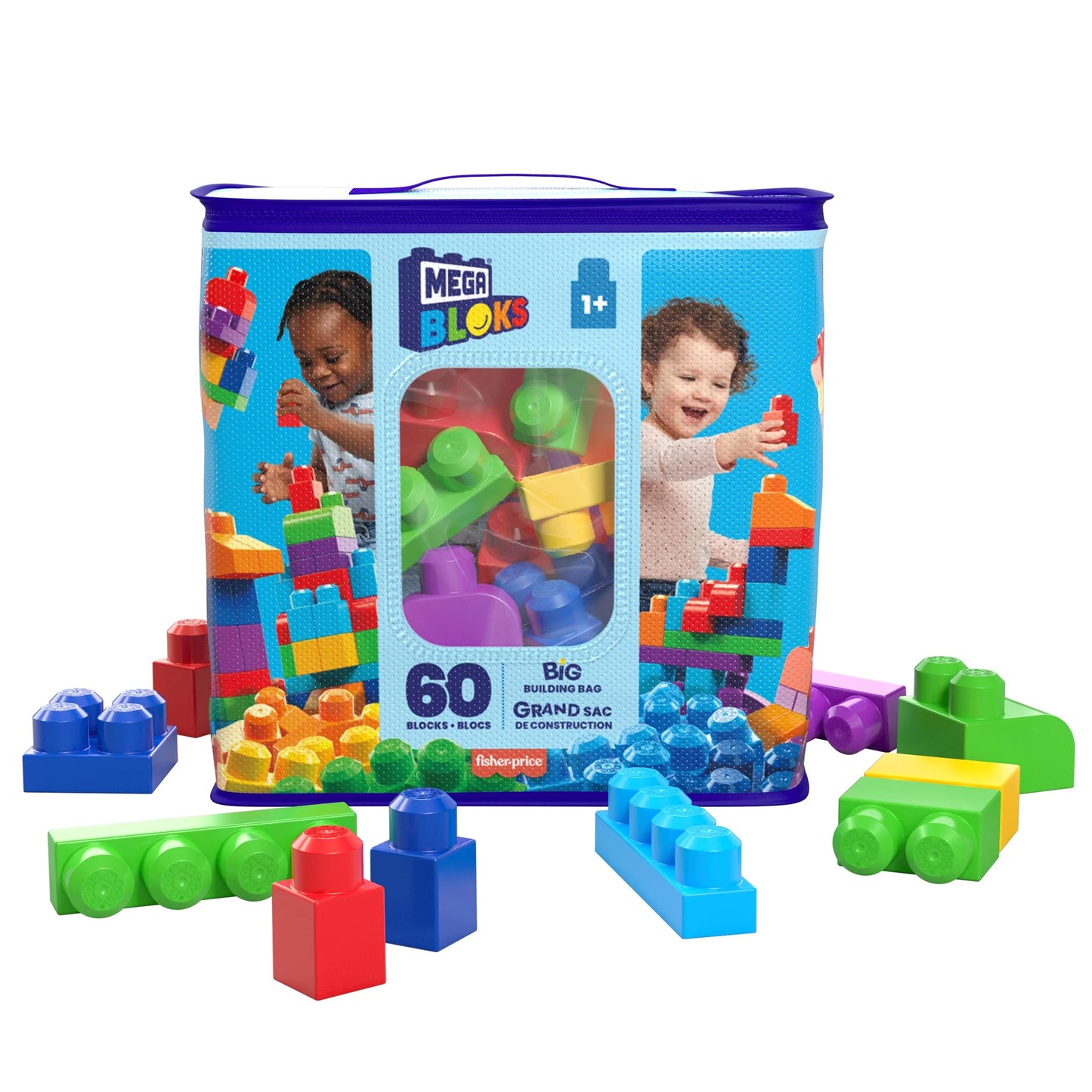 Mála Tógála Mór Mega Bloks - 60 ríomhaire Gorm / Pink Assorted