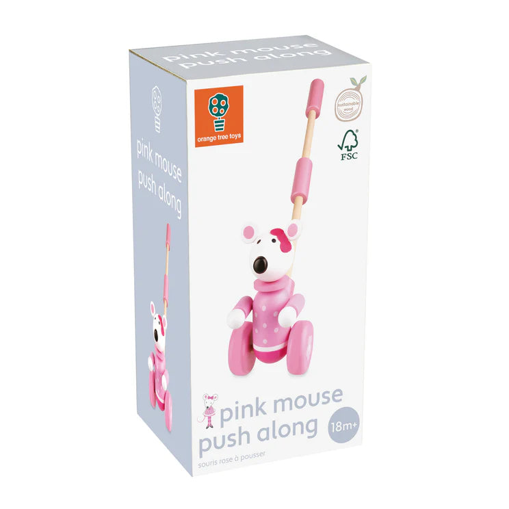 Orange Tree Toys Wooden Push Along Pink Mouse