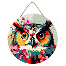 Paint by Numbers on Wood Slice - Fantasy Owl with Flowers