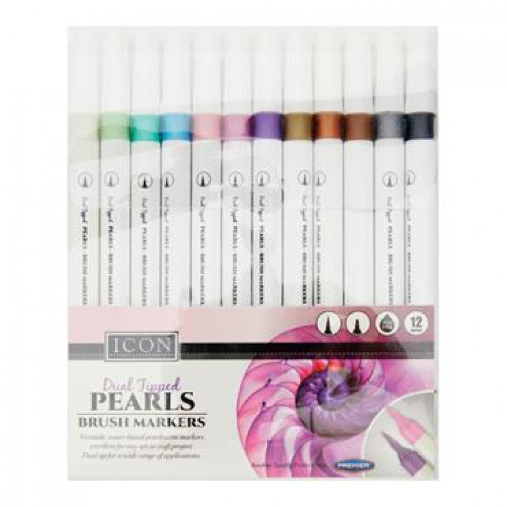 Icon Dual Tipped Pearlised Markers Pk12