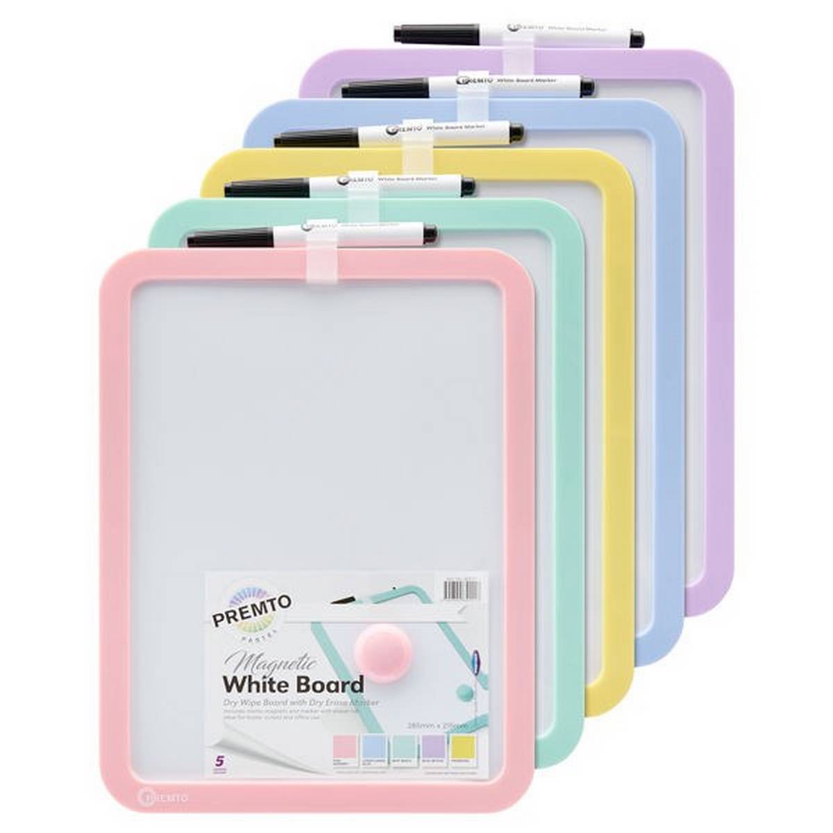 Magnetic Dry Wipe Whiteboard with Dry Wipe Marker - Pastel Asst