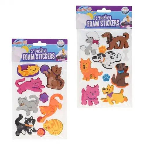Squishy Foam Stickers Cats & Dogs pk 10 Asst