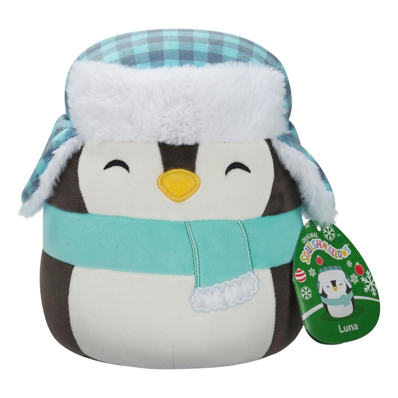 Squishmallows Christmas 2024 7.5" - Luna the Black Penguin with Teal Hat and Scarf