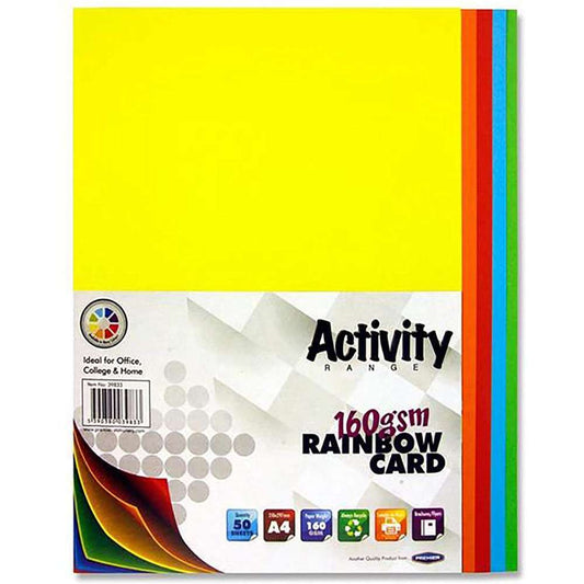 Activity A4 Coloured Card 160gsm 50pk