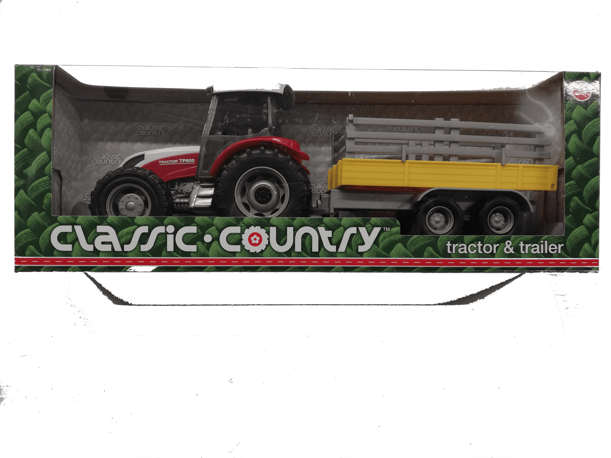 Classic Country Red Tractor with Open Trailer