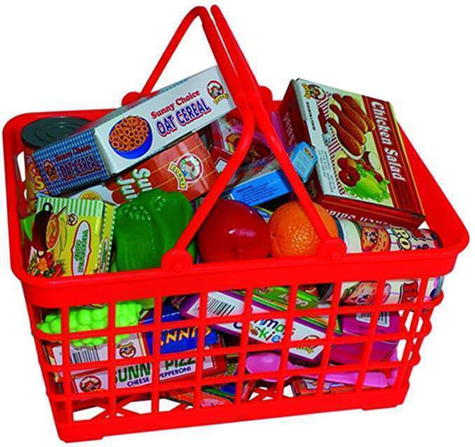 Supermarket Shopping Basket with Groceries and Cutlery