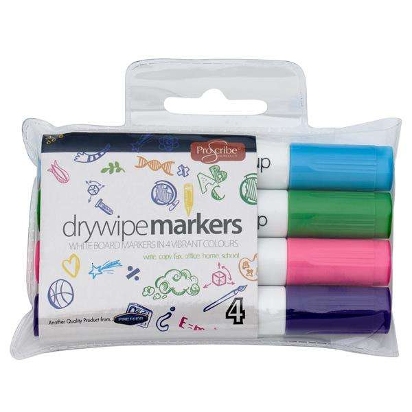 Pro:Scribe Drywipe Markers 4pk Coloured