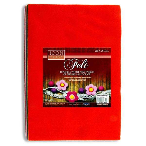 Icon Craft Felt Sheets Assorted Colours 10pk