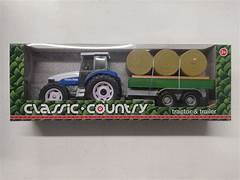 Classic Country Blue Tractor and Trailer with Bales